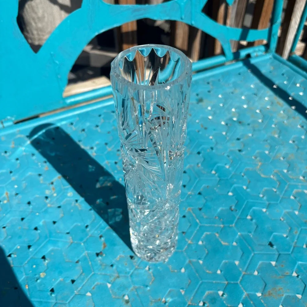 Vtg Sklarny Bohemia Cut Crystal Bud Vase 10